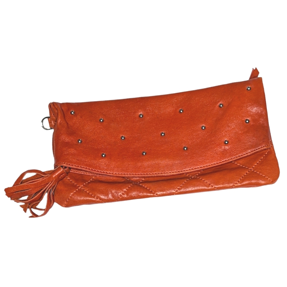Chez Leather Clutch Burnt Orange